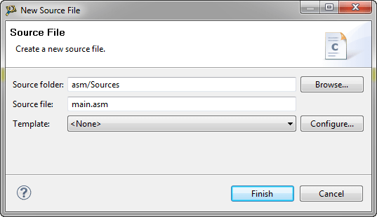 Creating new assembly source file Creating new assembly source file