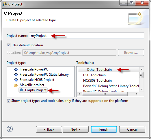 C Project Dialog for Makefile project