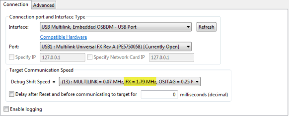 Multilink FX with 1.79 MHz Debug Shift Speed