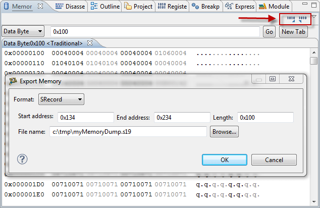 Exporting a memory range to a file