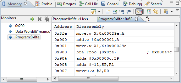 Memory View with Disassembly Rendering