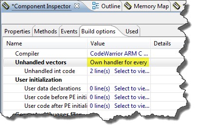 Processor Expert Component Inspector View to set handler for vectors