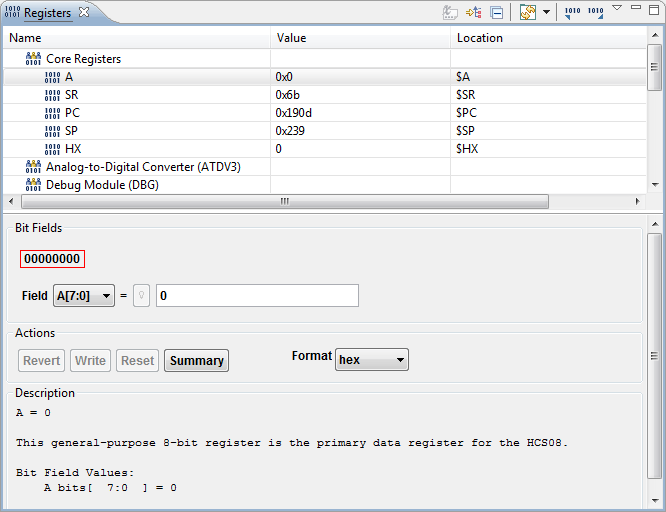 Registers View in CodeWarrior for MCU