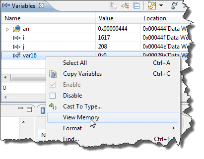 Variables View with context menu