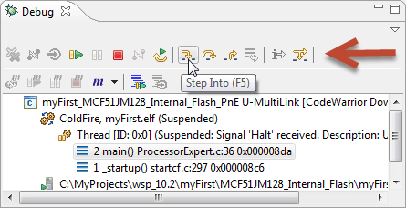 Debug View with debugging buttons