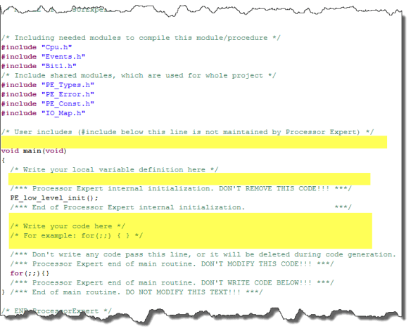 Areas in main source file which I can change