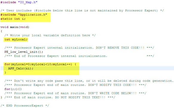 ProcessorExpert.c with my code