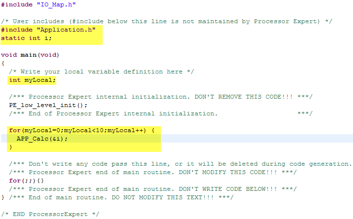 ProcessorExpert.c with my own stuff