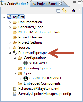 Project Panel View with Processor Expert Structure