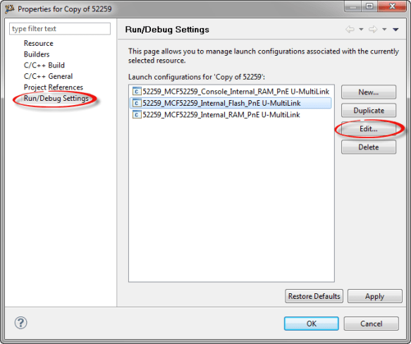 Inspecting the Run/Debug Settings Inspecting the Run/Debug Settings