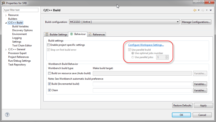 Default Parallel Build Settings