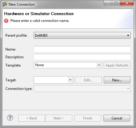 Hardware or Simulator Connection Dialog