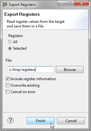 Export Registers Dialog