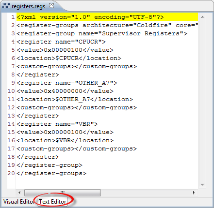 Text Editor for Registers