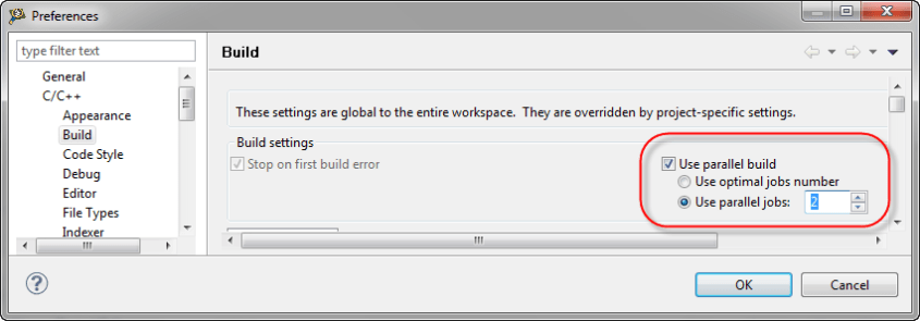 Workspace Parallel Build Setings