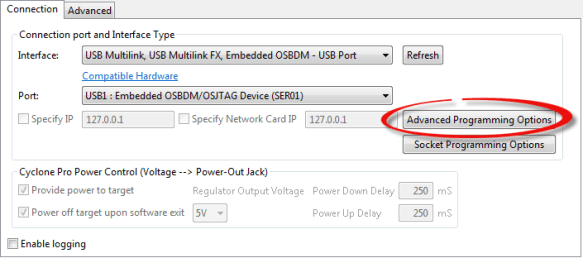 Connection Settings with Advanced Programming Option Connection Settings with Advanced Programming Option