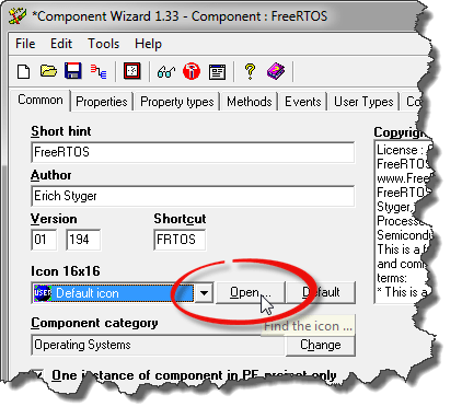 Component Wizard to open Icon