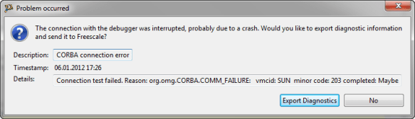 CORBA connection error dialog CORBA connection error dialog