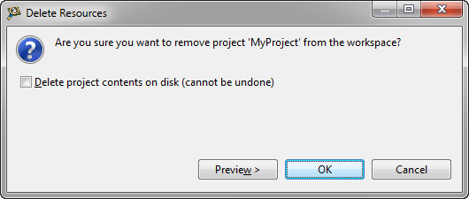 delete project contents on disk