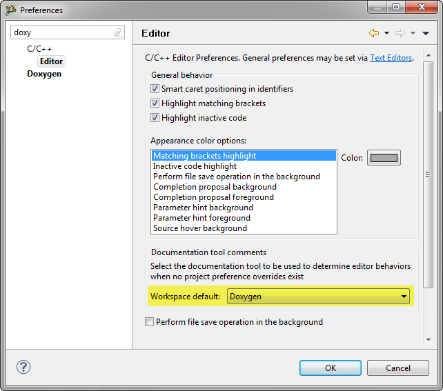 Doxygen Workspace default