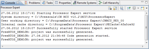 Processor Expert Information in Console View