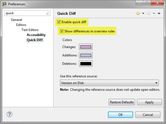 Quick Diff Preferences