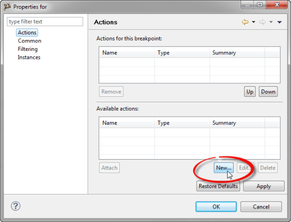 Breakpoint Properies with Actions