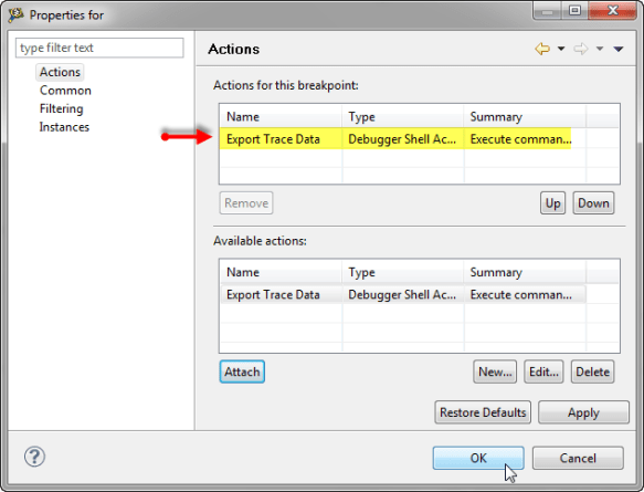 Breakpoint with attached action