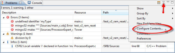 Configure Contents in Problem View