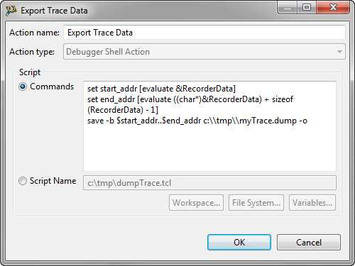 Export Trace Data with Debugger Action
