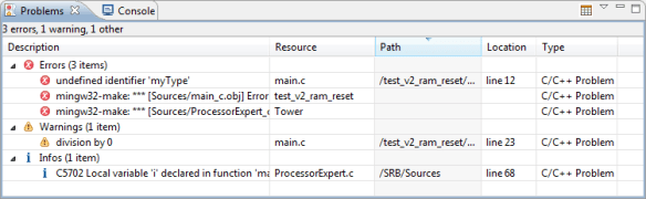 Problems View with Multiple Messages and Projects