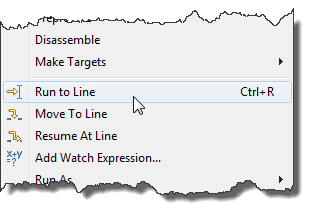 Run to Line Context Menu Run to Line Context Menu