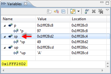 Char pointer showing address of first element