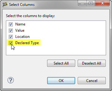 Enabling Declared Type for Variables View