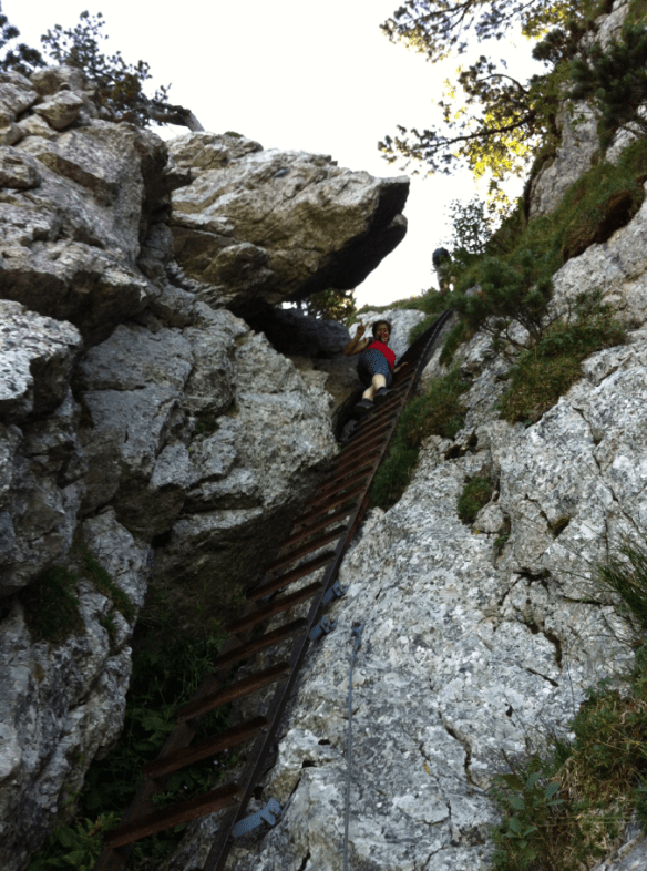 Steel stairway climbing on last 25 meters on the way to the peak Steel stairway climbing on last 25 meters on the way to the peak