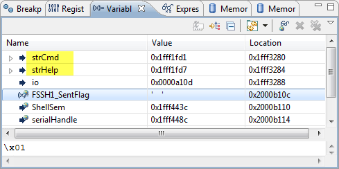 Variables View with my two strings