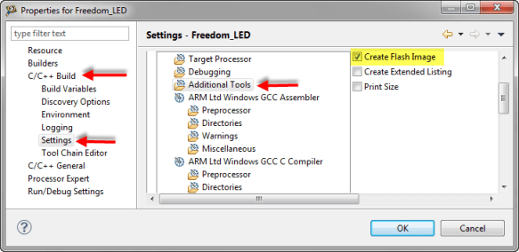Additional Tools gcc Settings
