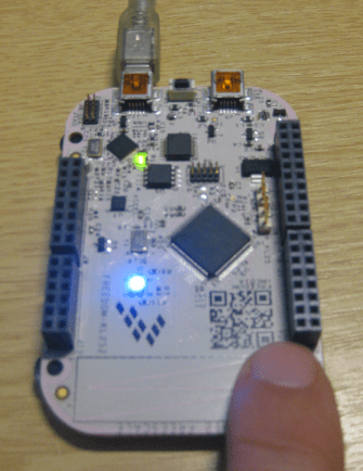 Touch on the right: blue LED on