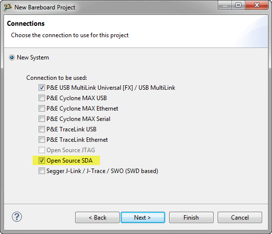 OpenSDA Debug Connection in CodeWarrior