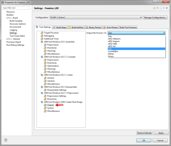 Settings to create S-Record