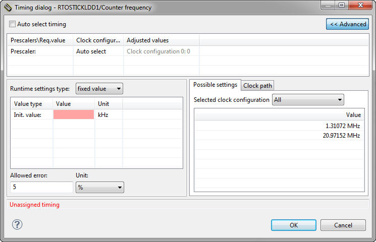 Unassigned Timing for Counter Frequency