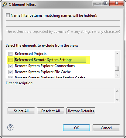 Disabled Filter for Referenced Remote System Settings