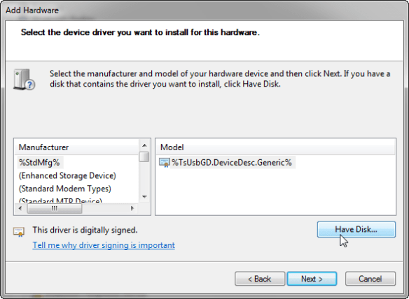 Have Disk to select device Have Disk to select device