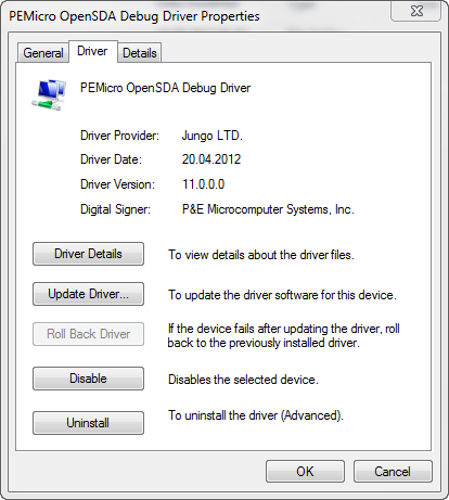 PEMicro OpenSDA Debug Driver Details PEMicro OpenSDA Debug Driver Details