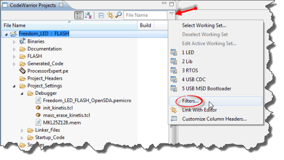 Project Filters Menu