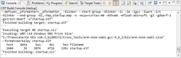 Console View with Code and Data Size