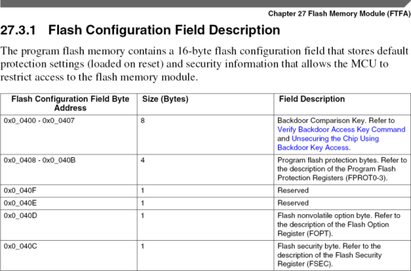 Flash Configuration Field Description (Source: Freescale KL25Z Reference Manual)