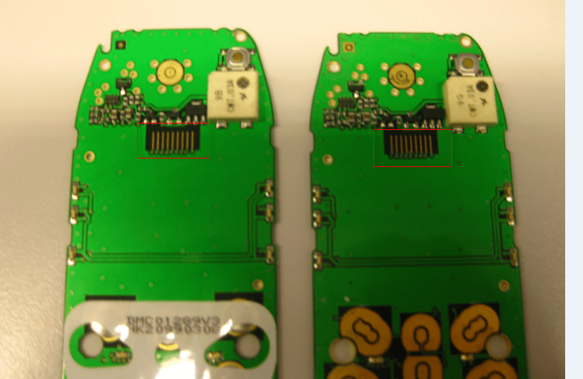 Contacts on the front side of the board