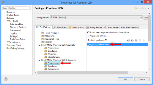 __SA_MTB_SIZE defined in the GCC Preprocessor Settings