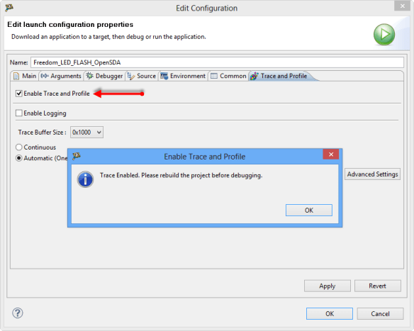 Trace Enabled. Please rebuild the project